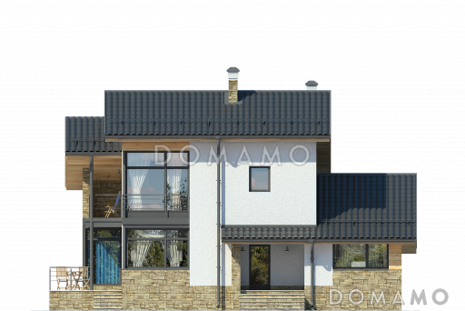 Частный загородный дом с террасой на первом и мансардном этаже, двумя спальнями на мансардном этаже с хозяйской ванной / Фасад 2