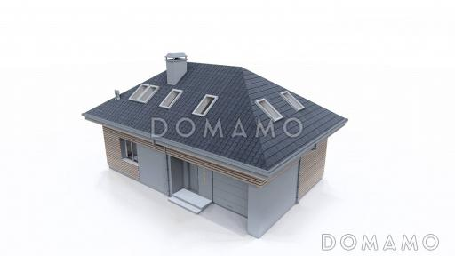 Проект загородного дома с мансардой, гаражом, санузлом на первом этаже, просторной дневной зоной / Фасад 1