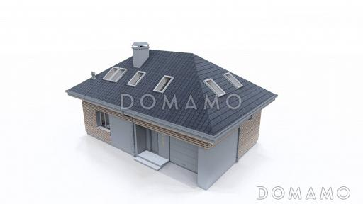 Проект загородного дома с мансардой, гаражом, санузлом на первом этаже, просторной дневной зоной / Фасад 1