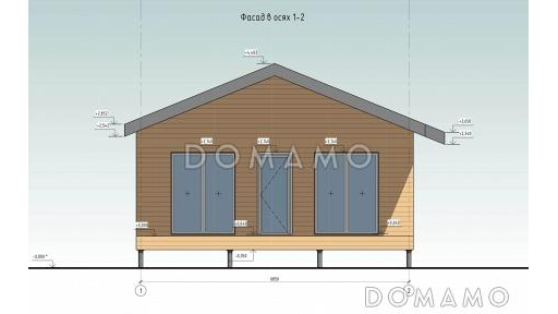 Проект каркасного дома с двумя спальнями и крытой террасой / Фасад 1