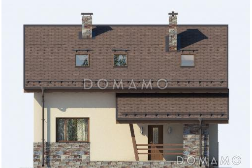 Проект небольшого, уютного дома из пеноблоков с двускатной крышей / Фасад 1