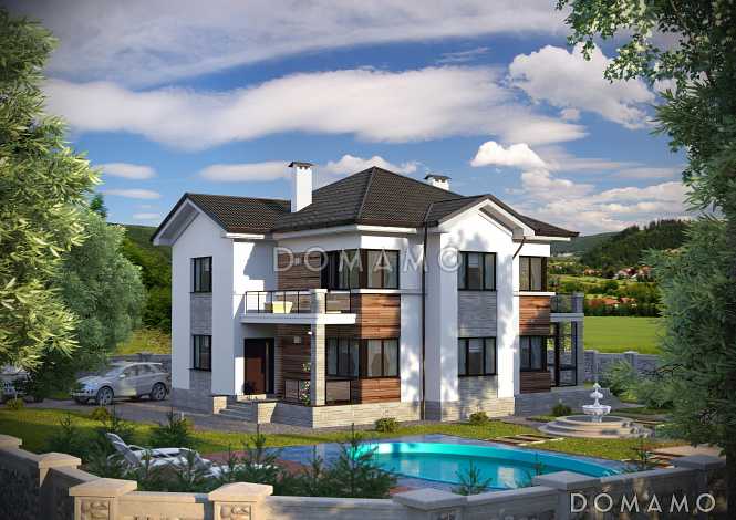 Проект загородного дома с гаражом, функциональной прихожей, просторной столовой зоной, зимнем садом Проект загородного дома с гаражом, функциональной прихожей, просторной столовой зоной, зимнем садом