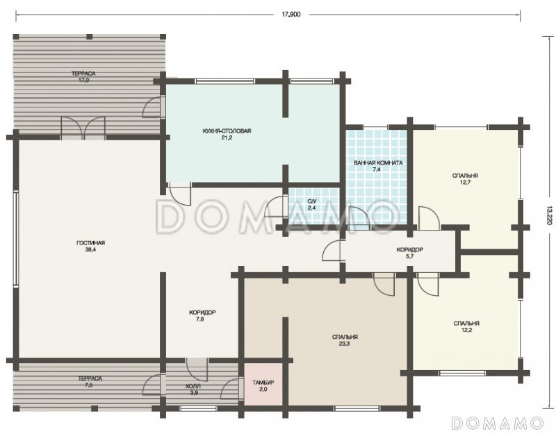 Проект одноэтажного дома с огромной гостиной / План 1 этажа