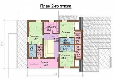 Проект большого двухэтажного коттеджа с зоной отдыха и бассейном на цокольном этаже / План 2 этажа