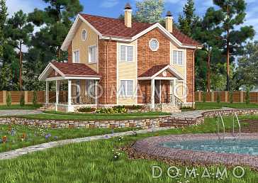 Проект двухэтажного коттеджа с террасой и двухцветной облицовкой Проект двухэтажного коттеджа с террасой и двухцветной облицовкой