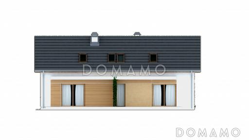 Проект одноэтажного мансардного дома из кирпича с отделённой однокомнатной квартирой на первом этаже / Фасад 1