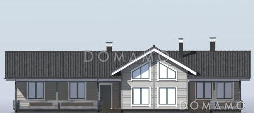 Проект каркасного дома с панорамным остеклением и сауной / Фасад 4