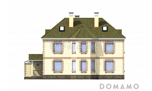 Проект коттеджа из газобетона с гаражом на 2 машины / Фасад 3