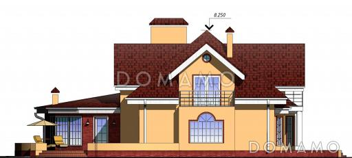 Проект одноэтажного дома с мансардным и цокольным этажами, с двумя эркерами / Фасад 4