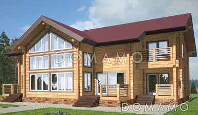 Проект двухэтажного дома из клееного бруса с тремя небольшими террасами на первом этаже Проект двухэтажного дома из клееного бруса с тремя небольшими террасами на первом этаже