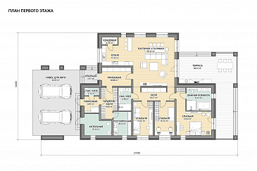 Проект дома с габаритной террасой-барбекю, мастер-спальней, просторной гардеробной / План 1 этажа Проект дома с габаритной террасой-барбекю, мастер-спальней, просторной гардеробной / План 1 этажа