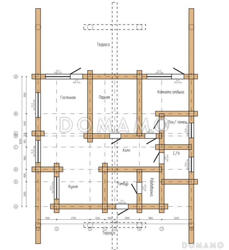 Баня из бревна / План 1 этажа