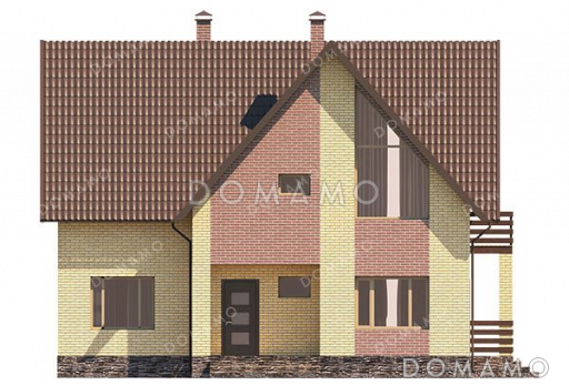 Проект одноэтажного дома с большой гостиной и мансардой / Фасад 1