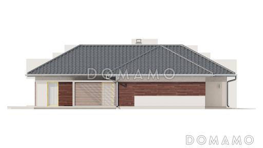 Проект одноэтажного дома из газобетона с большой террасой в угловой части дома и гаражом  / Фасад 4