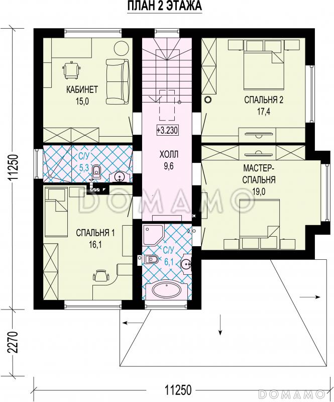Проект загородного дома с террасой, большой гардеробной, кабинетом / План 2 этажа