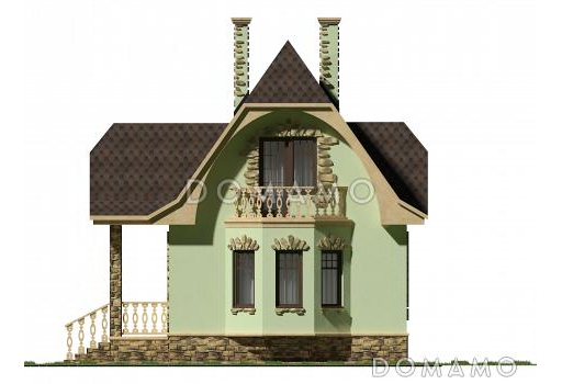 Проект небольшого дома из кирпича с декором из камня / Фасад 2