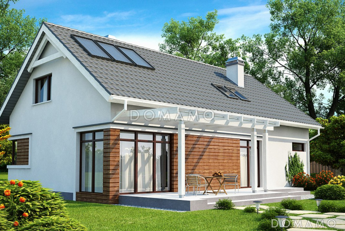 Проект мансардного дома из газобетона с четырьмя спальнями, вторым светом и гаражом 