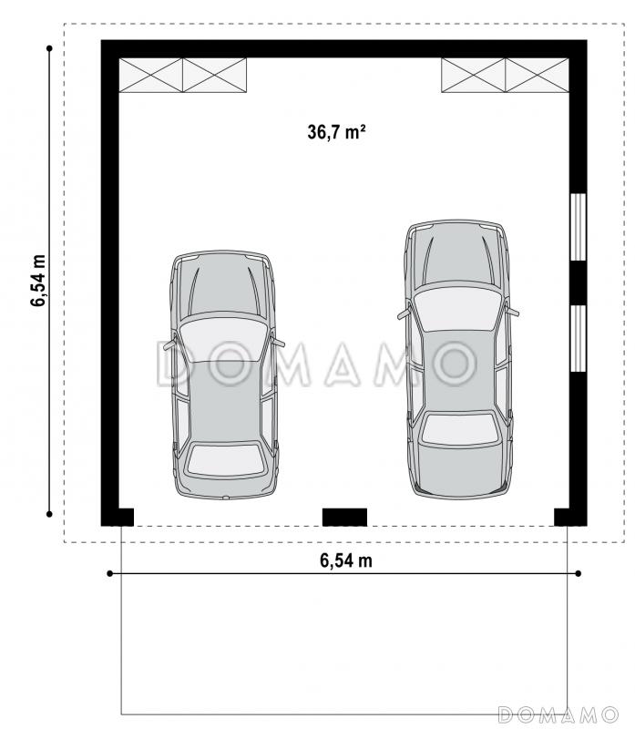 Проект гаража из кирпича для двух авто с двумя воротами / План 1 этажа