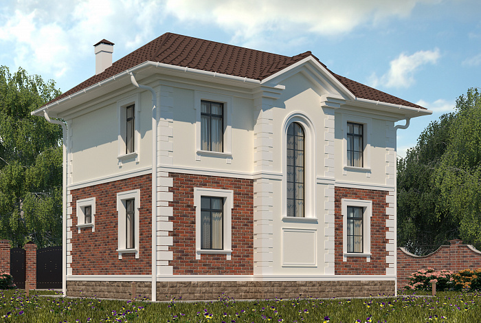 Проект небольшого двухэтажного особняка с парадным фасадом