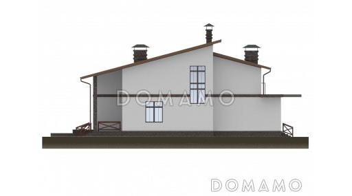 Проект дома с пятью спальнями, открытой планировкой дневной зоны с закругленным углом / Фасад 2