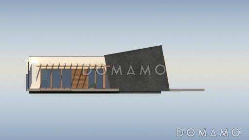 Проект современного одноэтажного дома из кирпича с тремя спальнями и необычными элементами дизайна / Фасад 3