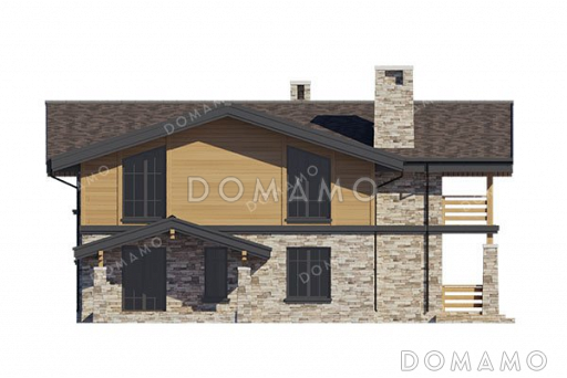 Проект двухэтажного дома с двумя террасами и балконом / Фасад 3