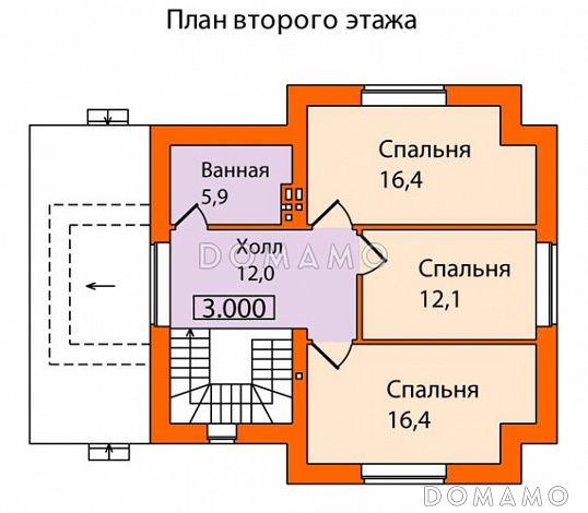 Проект дома по технологии ЛСТК с простой и удобной планировкой / План мансардного этажа Проект дома по технологии ЛСТК с простой и удобной планировкой / План мансардного этажа