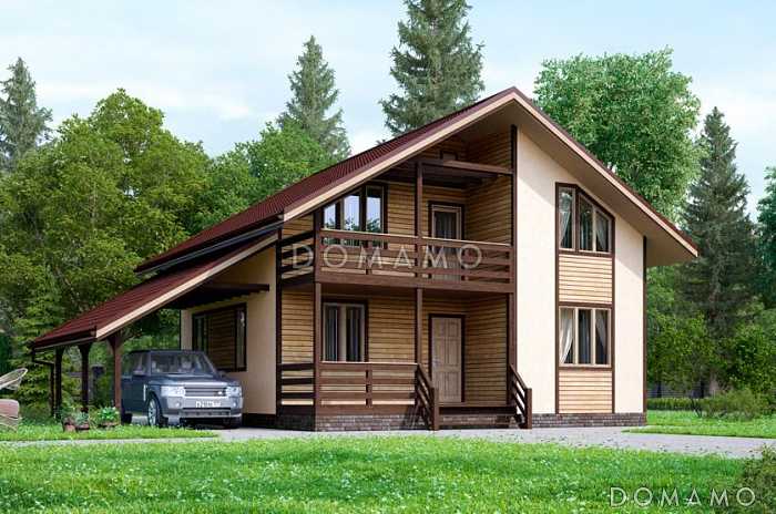 Проект двухэтажного дома из клееного бруса с внутренней одномаршевой лестницей с ограждением