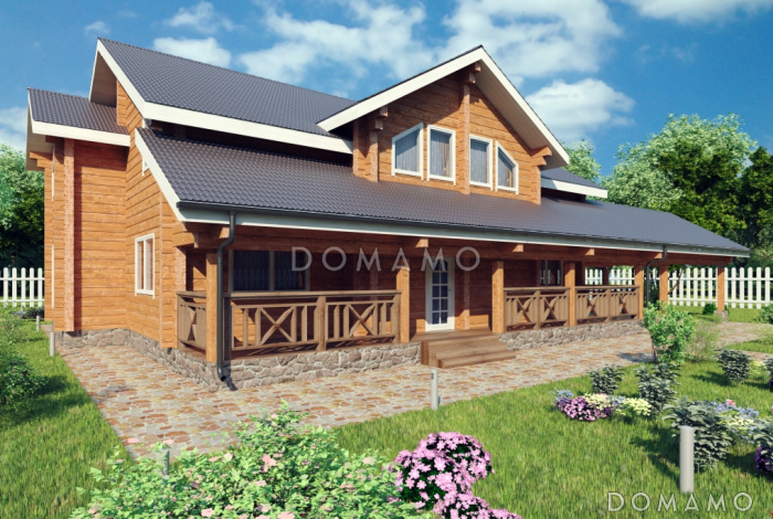Проект дома из клееного бруса с навесом для авто Проект дома из клееного бруса с навесом для авто