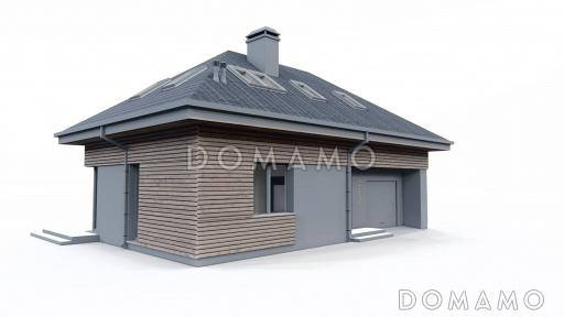 Проект загородного дома с мансардой, гаражом, санузлом на первом этаже, просторной дневной зоной / Фасад 4