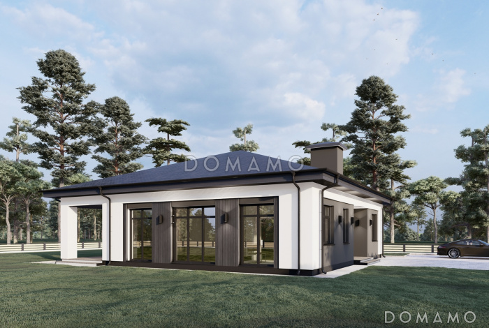 Проект дома с мастер-спальней, двумя детскими, кладовой на кухне Проект дома с мастер-спальней, двумя детскими, кладовой на кухне