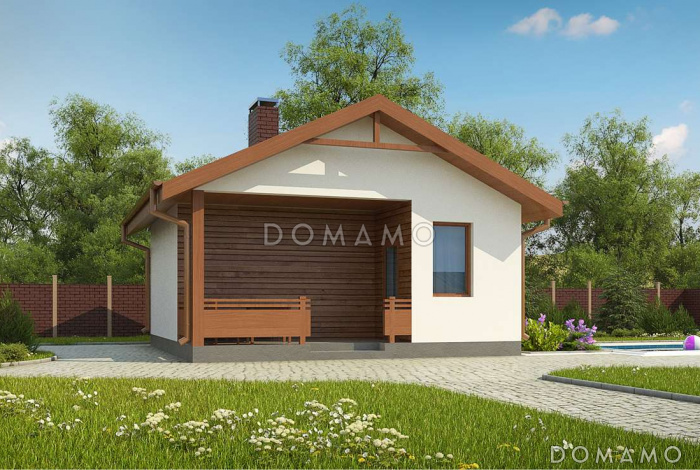 Проект небольшой бани из газобетона с комнатой отдыха и крытой террасой Проект небольшой бани из газобетона с комнатой отдыха и крытой террасой