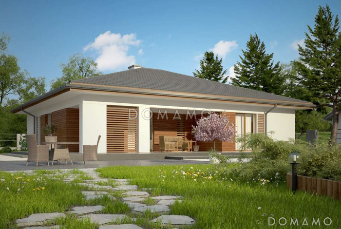 Проект одноэтажного дома из кирпича с тремя спальнями и кабинетом