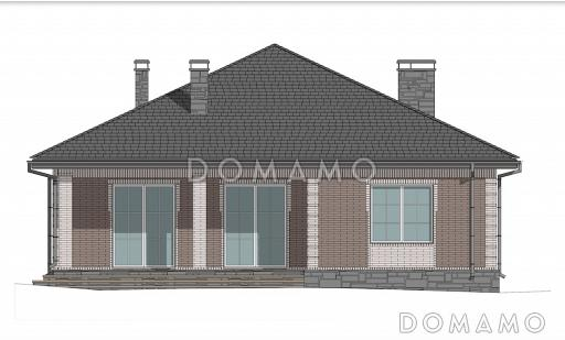 Проект дома с мастер-спальней, крытой террасой и встроенным гаражом / Фасад 3