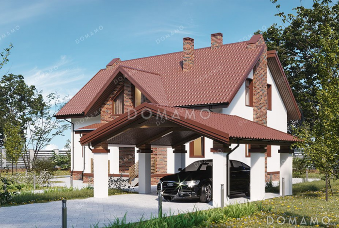 Проект одноэтажного дома с мансардой, террасой и тремя спальнями