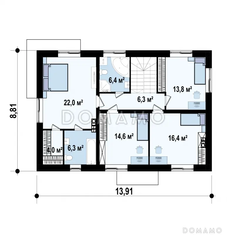 Проект двухэтажного дома из газобетона с пятью спальнями и кабинетом / План 2 этажа