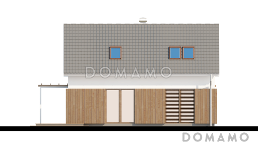 Проект одноэтажного мансардного дома из газобетона с навесом для автомобиля / Фасад 2