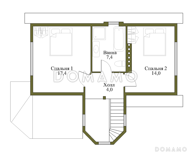 Проект коттеджа с зимним садом и гаражом / План мансардного этажа