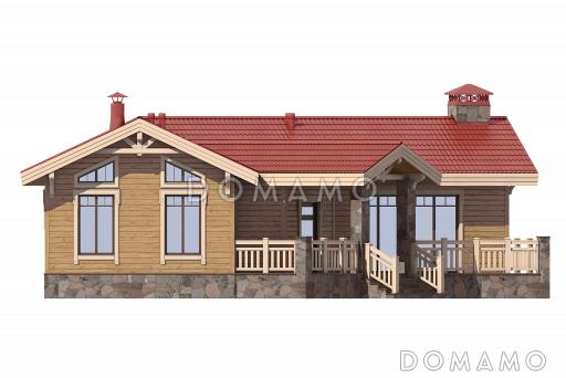 Проект бани с большой террасой, зоной барбекю и гостиной / Фасад 2