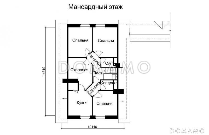 Проект отдельностоящего бассейна с жилыми комнатами на мансардном этаже / План мансардного этажа