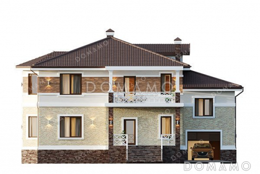 Проект дома с террасой, балконом и гаражом / Фасад 1