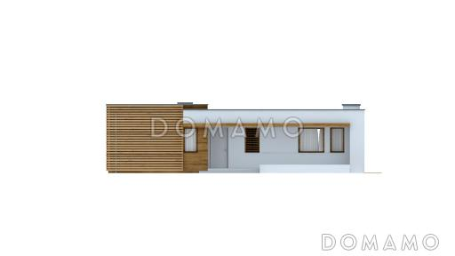 Проект одноэтажного дома из кирпича с плоской крышей с тремя спальнями / Фасад 1