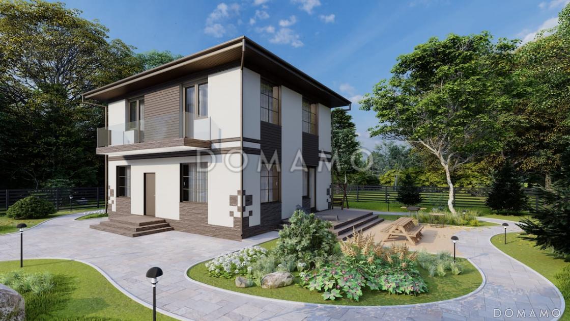 Проект компактного двухэтажного дома с 3 спальнями, гостиной и балконом / 2