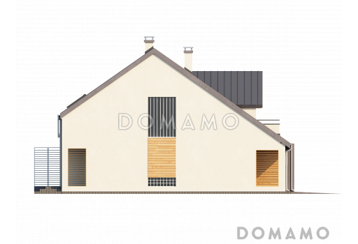 Проект мансардных домов-близнецов из газобетона с гаражом, тремя спальнями и красивым слуховым окном и балконом / Фасад 3