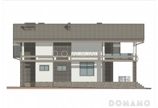 Проект дома с мансардой, вторым светом, балконом и крытой террасой / Фасад 1