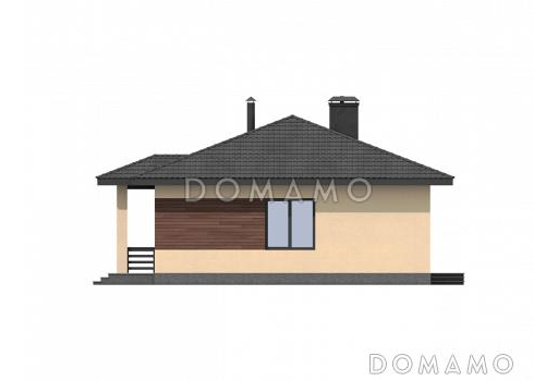 Проект одноэтажного дома с тремя спальнями, отдельным входом в техническое помещение, санузлом с окном. террасой / Фасад 1