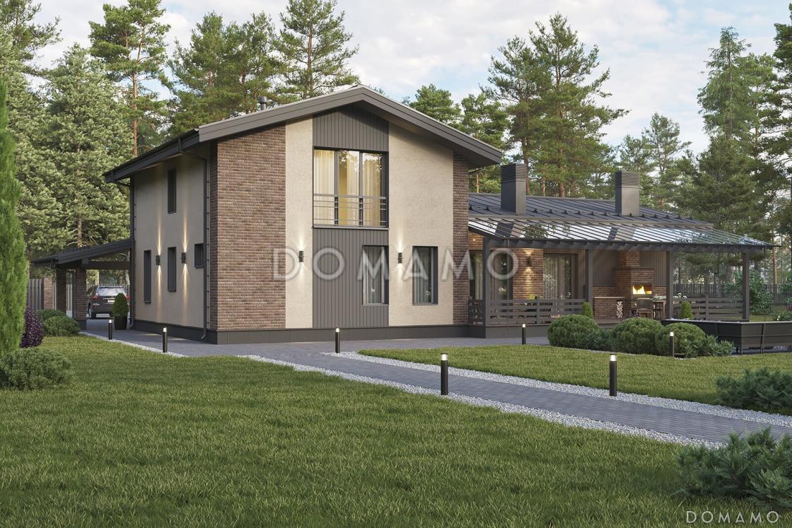 Проект кирпичного дома с мансардой, террасой барбекю и сауной / 13