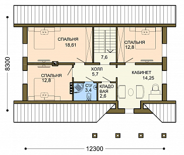 Проект коттеджа с двумя кладовыми и вытянутым крыльцом / План мансардного этажа Проект коттеджа с двумя кладовыми и вытянутым крыльцом / План мансардного этажа