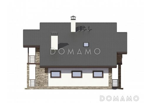 Проект дома из газобетона с мансардой и гаражом на одну машину / Фасад 2