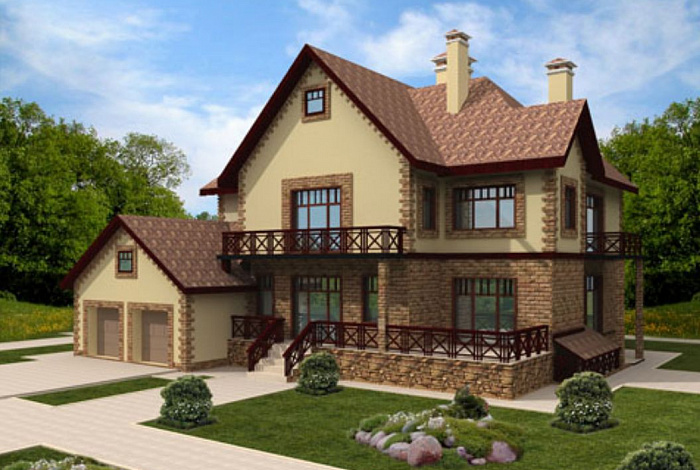 Проект дома с цокольным этажом в стиле фахверк